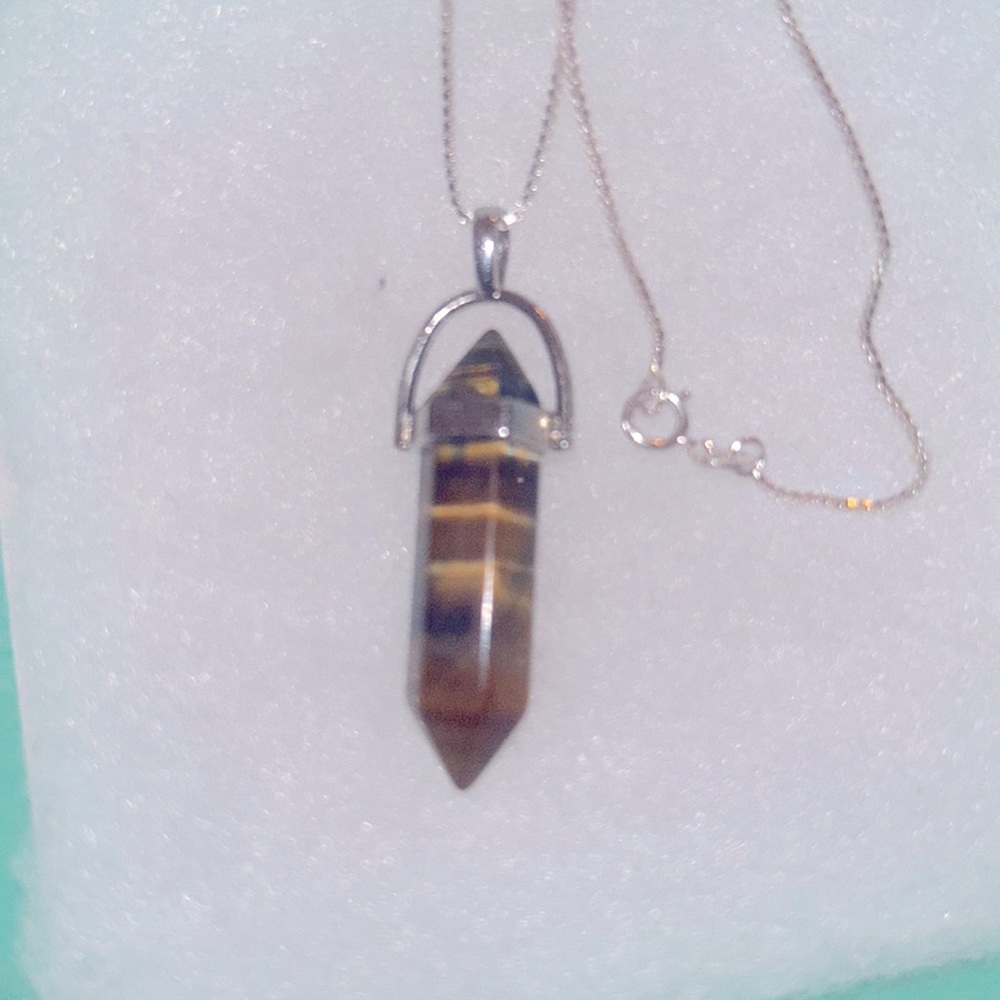 Boho hippie Tiger 🐅 Eye Sterling Silver Necklace 16”